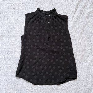 Ann Taylor Clipped Dot Sleeveless Black Blouse